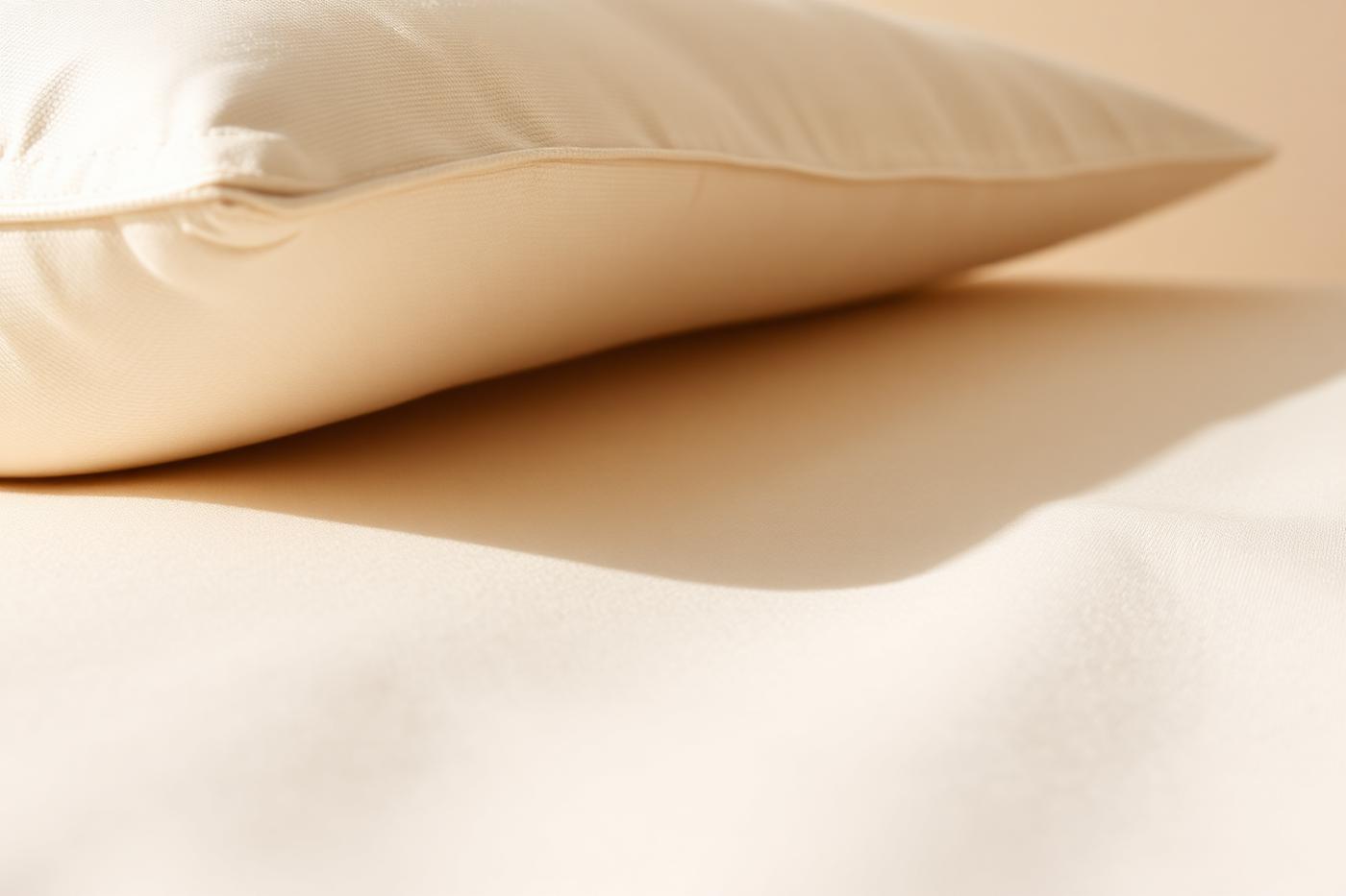 Texture de mousse à mémoire de forme et tissu crème d'un oreiller ergonomique en gros plan