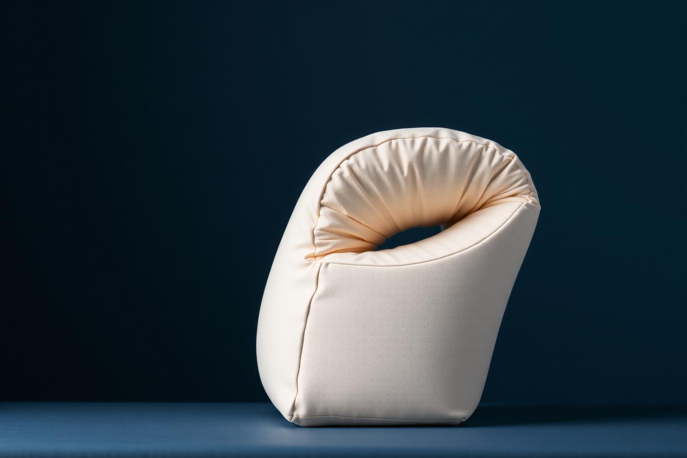 Oreiller ergonomique ivoire vu de profil montrant la courbe de soutien de la nuque et sa hauteur